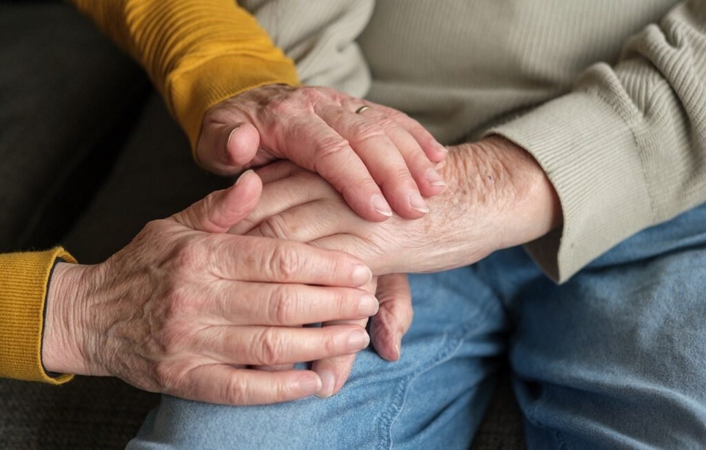 holding hands, elderly, couple